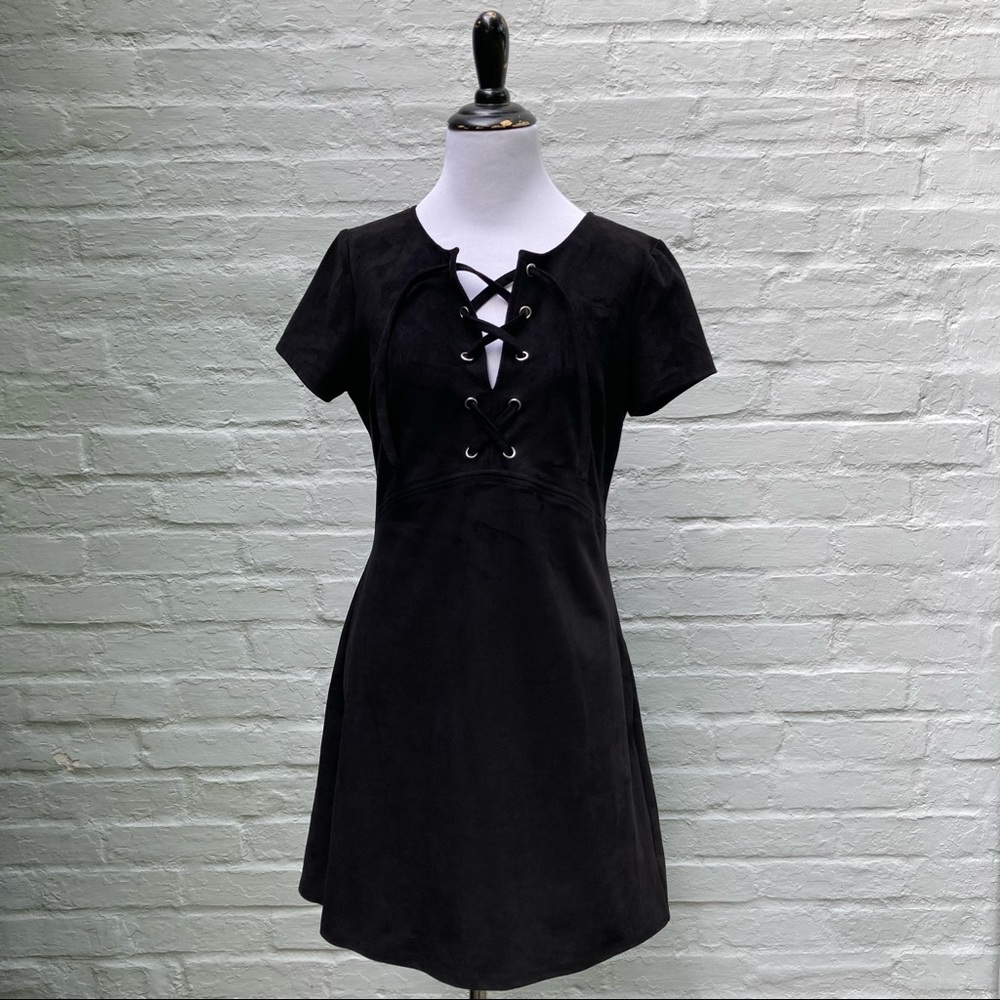 Express Lace-Up Faux Suede Shift Dress